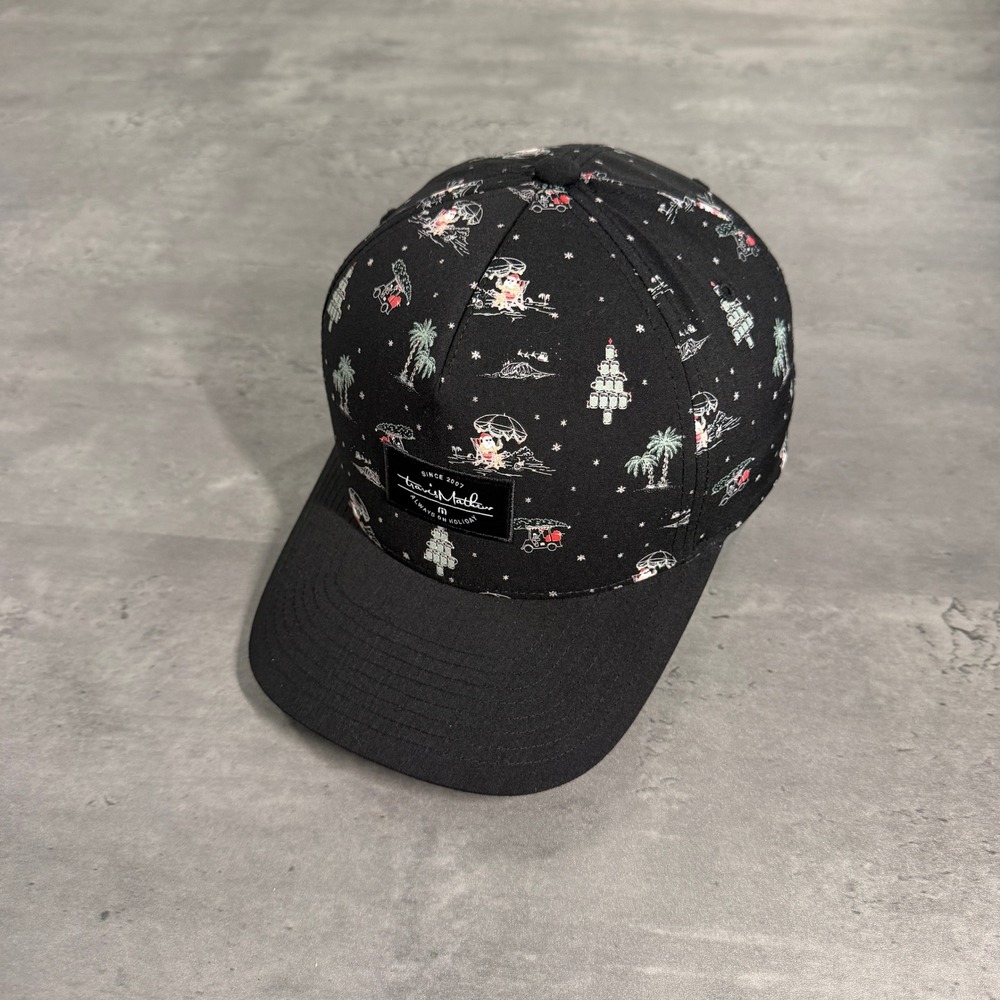 Travis Mathew Snapback Hat Black Holiday Golf Naughty Nice Santa Flexfit 110 Cap